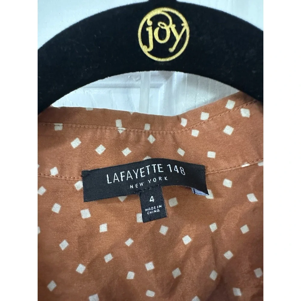 Lafayette 148 Women's Brown 3/4 Sleeve Silk Polka Dot Shirtdress Size 4 No Belt